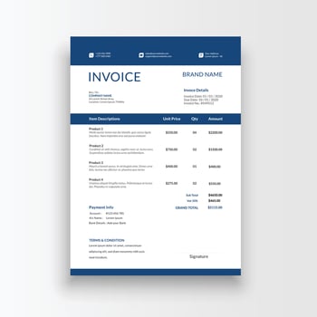 Minimalist and professional black and white blue color invoice, voucher, receipt sales voucher template vector format