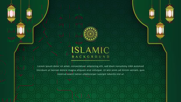 Luxury Islamic background with golden ornament border pattern and green color, ramadan background concept vector