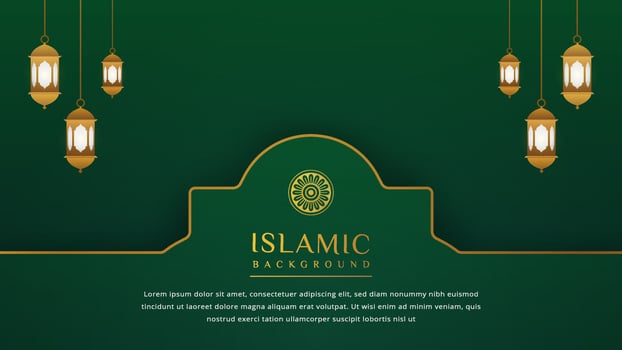 Luxury Islamic background with golden ornament border pattern and green color, ramadan background concept vector
