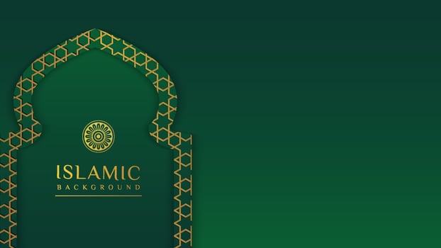 Luxury Islamic background with golden ornament border pattern and green color, ramadan background concept vector