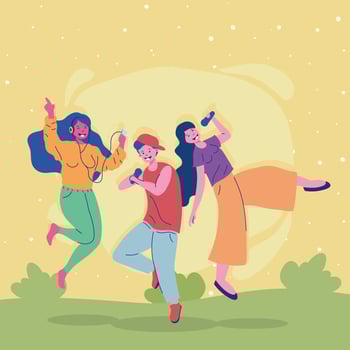 young people dancing scene vector