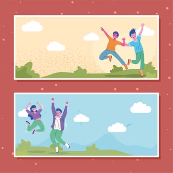 young happy people scenes vector