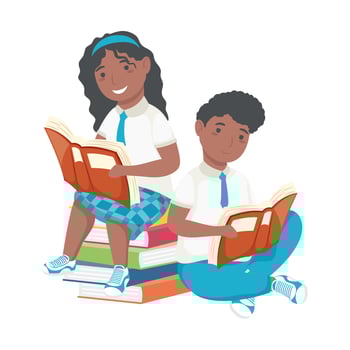 kids reading books vector
