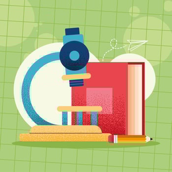 school microscope and pencil vector