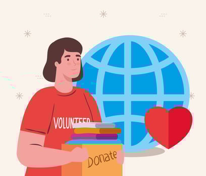 volunteer woman with donate box vector design