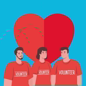 volunteers men and woman with heart vector design