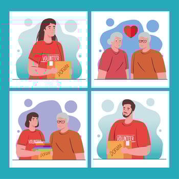 volunteers women with donate box vector design