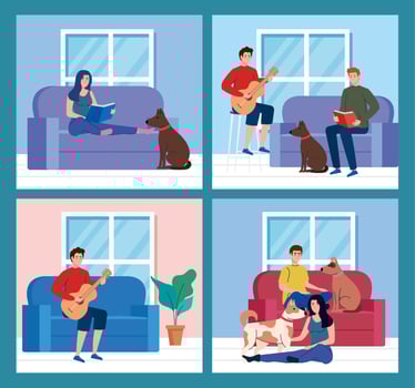 set scenes people doing activities in the house vector