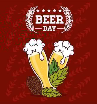 international beer day, august, beers and hop seed vector