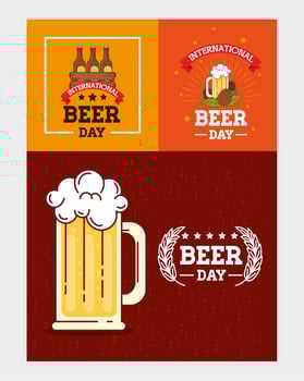 set of banners, of international beer day, august celebration with decoration vector