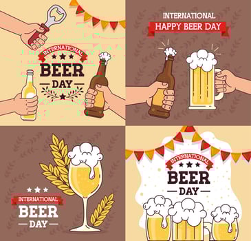 set of banners, of international beer day, august celebration with decoration vector