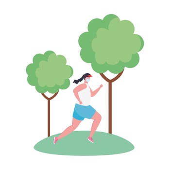 woman running wearing medical mask on outdoor, prevention coronavirus covid 19, on white background vector