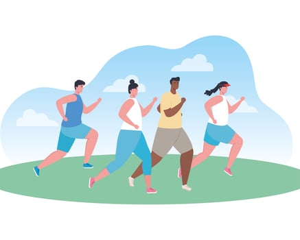 people running outdoor, young people in sportswear jogging in park vector