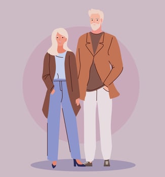 couple of senior in casual clothing vector