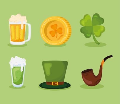 six saint patricks day icons vector