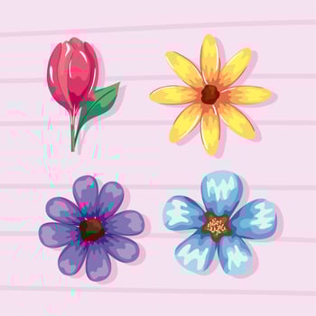 icons with colorful flowers vector