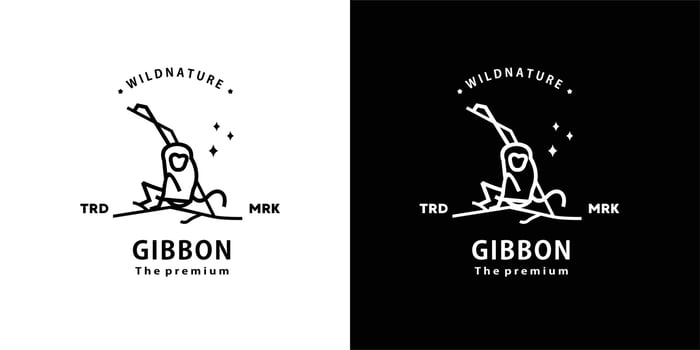 vintage retro hipster gibbon logo vector outline monoline art icon