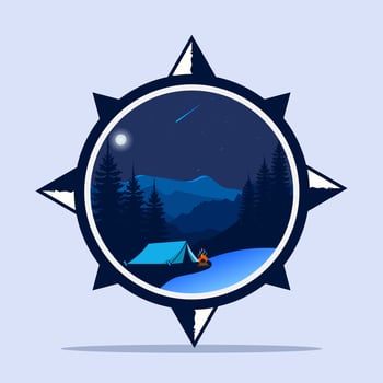 camp logo with beautiful sky view vector