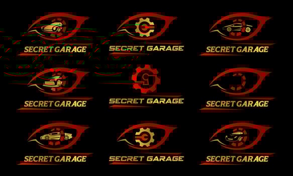 garage logo bundle with eye and car symbol vector