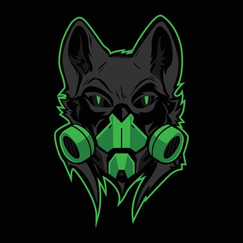 Modern wolf head vector cartoon icon wearing gas mask