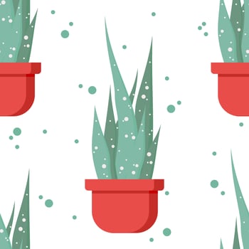 Ornamental plant vector seamless pattern. Potted plant background. Colorful texture  for wrapping, wallpaper, textile. Green, red, orange, brown colors.