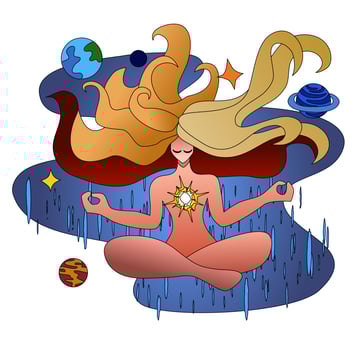 Meditation. Harmony with yourself and with space. Balance. Soul. color fill and line vector