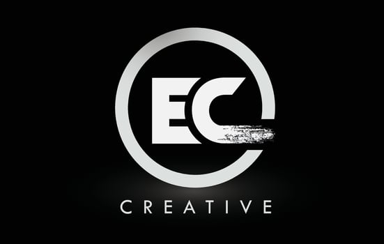 White EC Brush Letter Logo Design. Creative Brushed Letters Icon Logo. vector