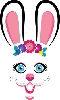 bunny masks with pink ears and flowers vector