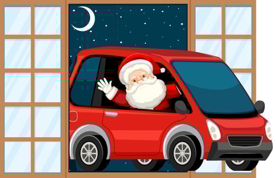 Christmas theme Santa in the car at the door vector