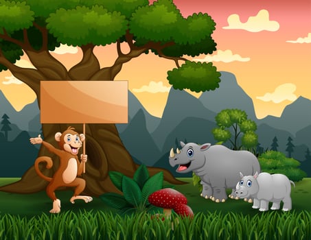 Wild animals cartoon in the jungle vector