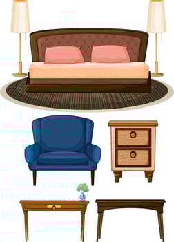 Set of bedroom objects on white background vector