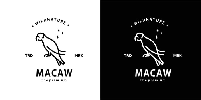 vintage retro hipster macaw logo vector outline monoline art icon