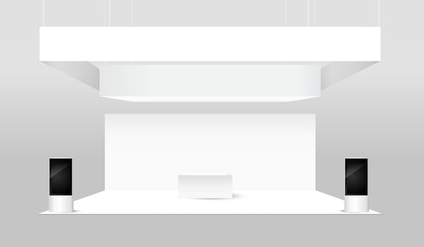 Exhibition stand trade show corporate identity booth mock up template. Empty retail booth design in hall for marketing and event concept vector