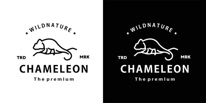 vintage retro hipster chameleon logo vector reptil outline monoline art icon