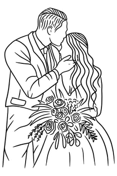 Couple Happy Wedding Women Men Wife Husband Line Art illustration vector