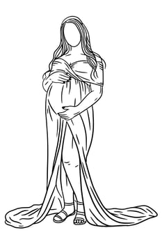 Happy Couple Maternity Pose Husband and Wife Pregnant Line Art illustration vector