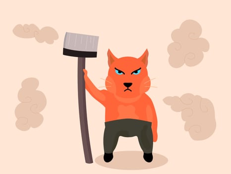 illustration cat master cleaning the yard vector