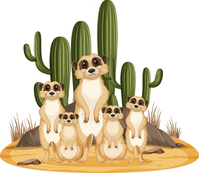 Isolated nature scene with meerkat family vector