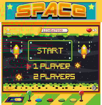 Pixel space game interface with start button vector