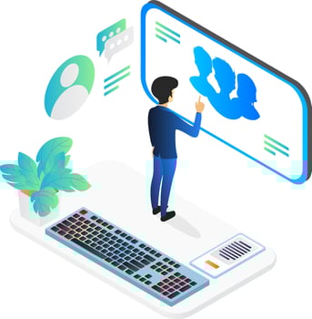 Illustration connected with all teams via computer screen vector
