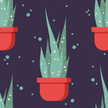 Ornamental plant vector seamless pattern. Potted plant background. Colorful texture  for wrapping, wallpaper, textile. Green, red, orange, brown colors.