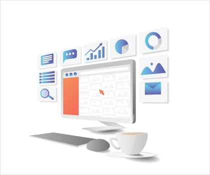 Business analysis isometric style illustration with computer vector