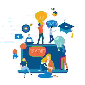 Education, distance education, internet studying, e-learning, remote learning flat vector illustration. Online classes, training courses, tutorials, home learning design for mobile and web graphics