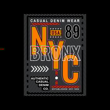 NYC bronx denim streetwear t-shirt and apparel vector