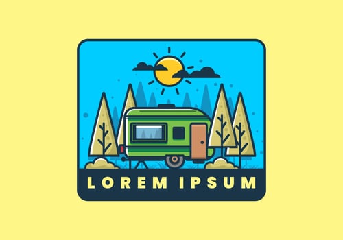 Campervan in the jungle flat illustration vector