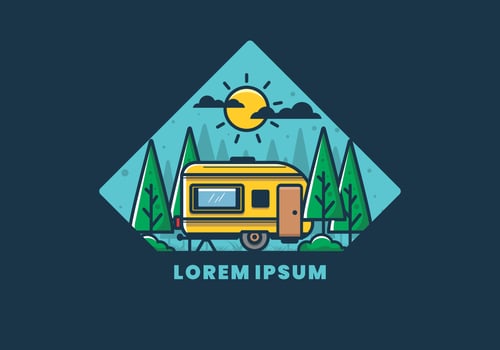 Campervan in the jungle flat illustration vector