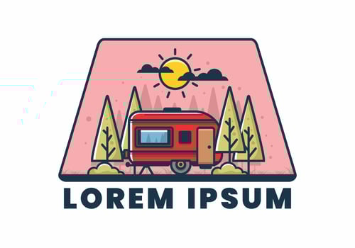 Campervan in the jungle flat illustration vector