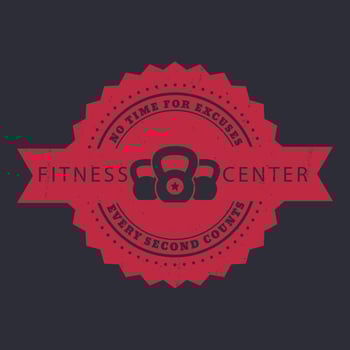 Fitness Center vintage emblem, badge with kettlebells vector