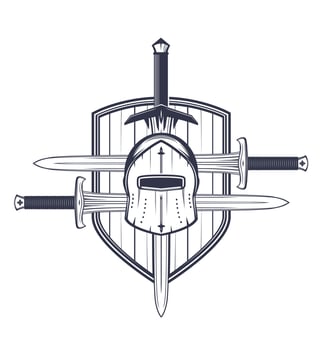 medieval helmet, swords and shield, vector elements for emblem