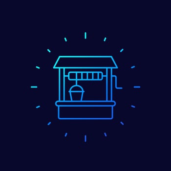 water well line icon on dark vector